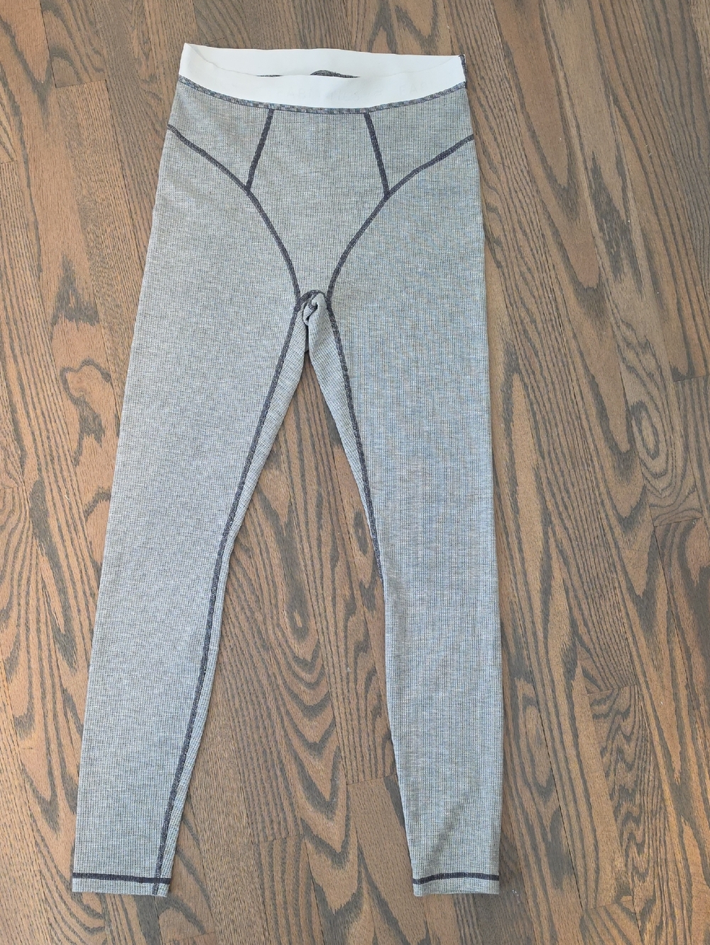 Fabletics Gray Ribbed Leggings with White Waistband